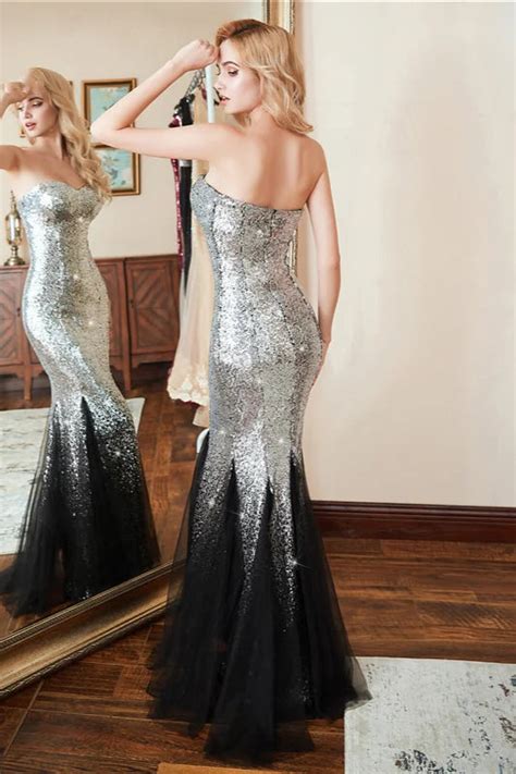 Gorgeous Sweetheart Sequins Prom Dress Mermaid Long Tulle Evening Gown