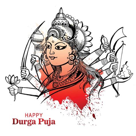 Indian God Durga In Happy Durga Puja Subh Navratri Card Design 11008711