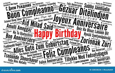 Happy Birthday In Different Languages Word Cloud Stock Illustration