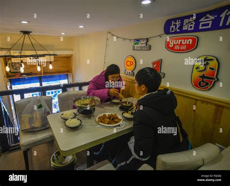 Harbin China Feb 22 2018 People Eating At Local Restaurant In