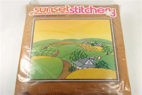 Vintage Crewel Embroidery Kit Sunset Stitchery Quilted Summer Etsy