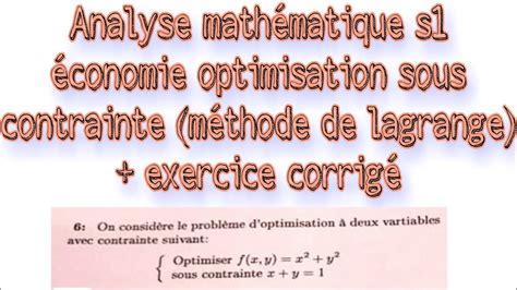 Analyse Math Matique S Conomie Optimisation Sous Contrainte