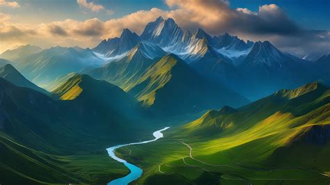 1920x1080 Resolution 4K Mountain River Cool AI Green Art 1080P Laptop ...