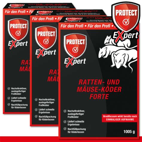 Protect Expert 3x 1005 g Ratten und Mäuse Köder Forte Broditec P 29F