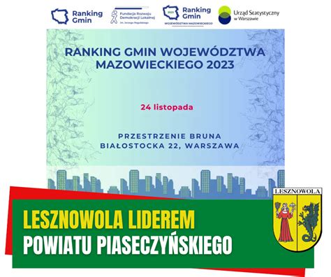 Lesznowola Liderem Powiatu Piaseczy Skiego Ranking Gmin Wojew Dztwa