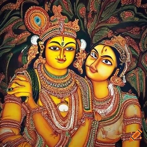 Vibrant Mural Of Krishna And Radha In A Kerala Temple On Craiyon