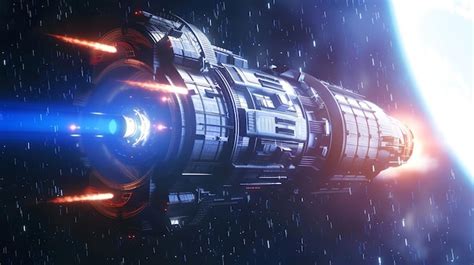 Futuristic Spaceship Flying Through Space Premium Ai Generated Image