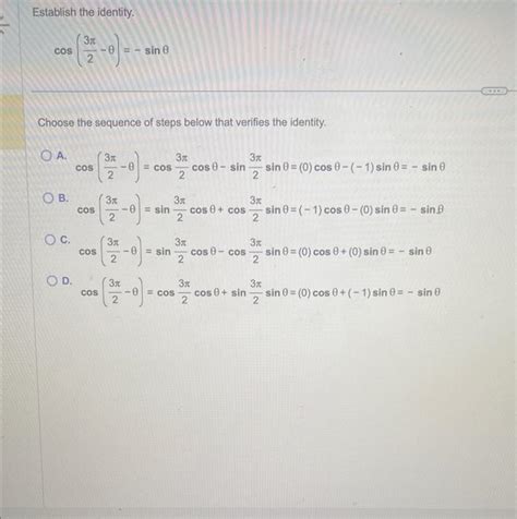 Solved Establish The Identity Cos Sin Choose The Chegg