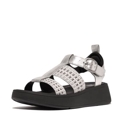 Fitflop F Mode Leatherwebbing Flatform Fisherman Sandals Silver