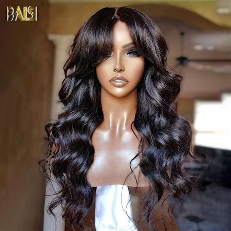 BAISI Perruque Naturelle En Lace Frontal Body Wave Avec Frange En 100