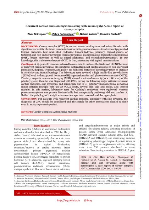 Pdf Recurrent Cardiac And Skin Myxomas Along With Acromegaly A Case