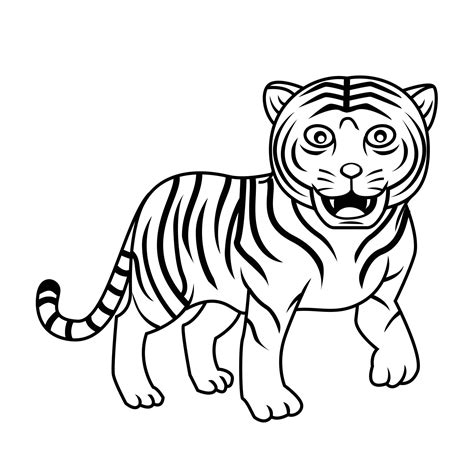 Tiger Cartoon Black And White 14486455 Vector Art At Vecteezy