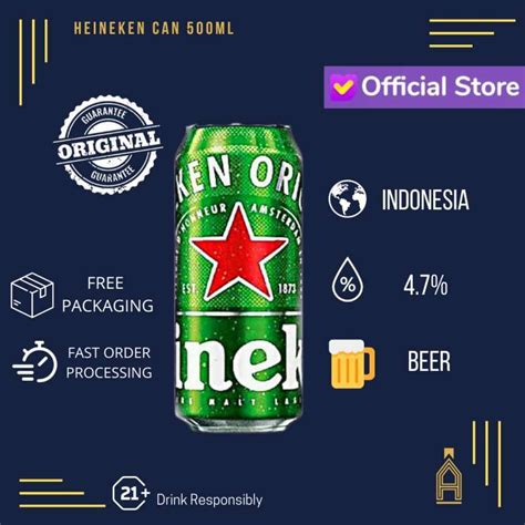 Jual ORIGINAL Bir Heineken Kaleng Besar 500ml Can Beer Lager Di Seller