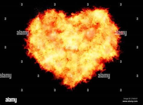 Heart Filled Made By Burning Flames On Black Background With Fire