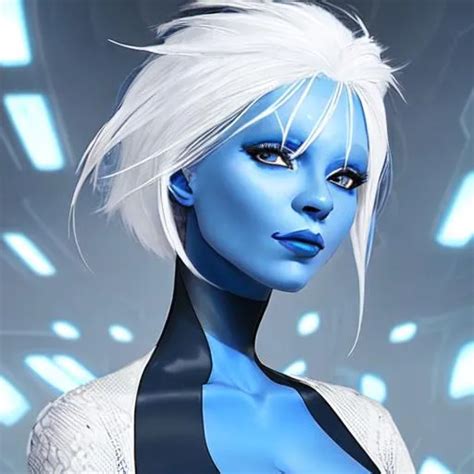 A Blue Skinned Woman White Hair Futuristic Openart