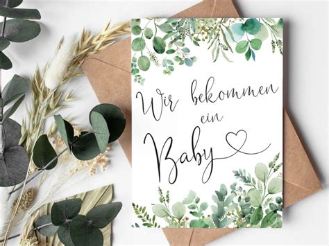 Karte Wir Bekommen Ein Baby Eucalyptus Verk Ndung Schwangerschaft