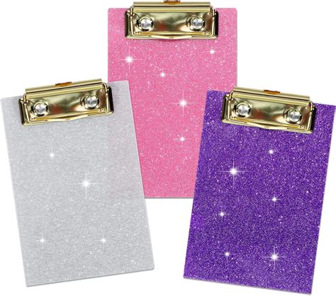 Junkin 3 Pcs Mini Glitter Clipboard 4 X 6 Bling Small