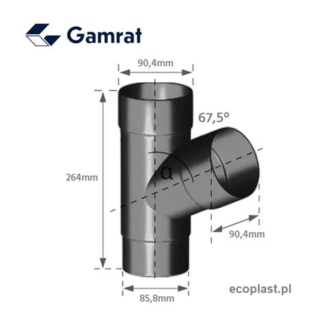 GAMRAT PVC grafitowy Trójnik 90 90 90mm kąt 67 5 ECOPLAST