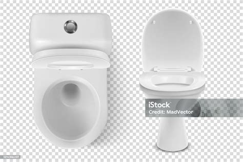 Vector 3d Realistis Dibuka Ikon Toilet Keramik Putih Set Closeup