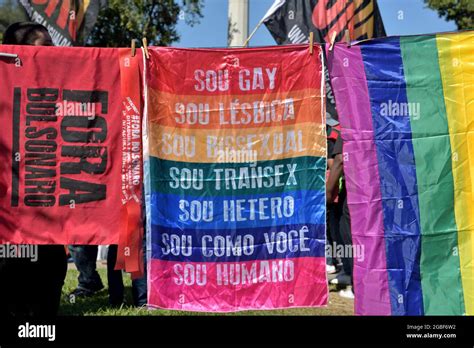 Rio De Janeiro July Vendors Sell Flags With Slogans Such As