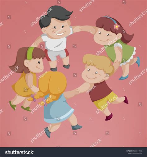 Happy Kids Holding Hands Dancing Circle Stock Vector Royalty Free