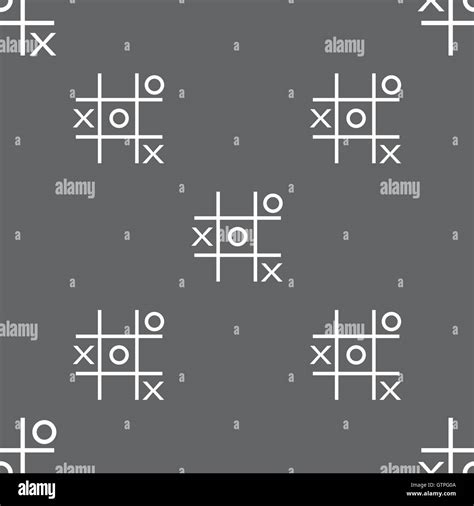 Tic Tac Toe Game Vector Icon Sign Seamless Pattern On A Gray