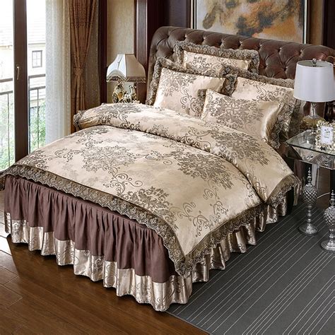 Pcs Satin Jacquard Luxury Lace Bedding Sets Queen King Size Duvet