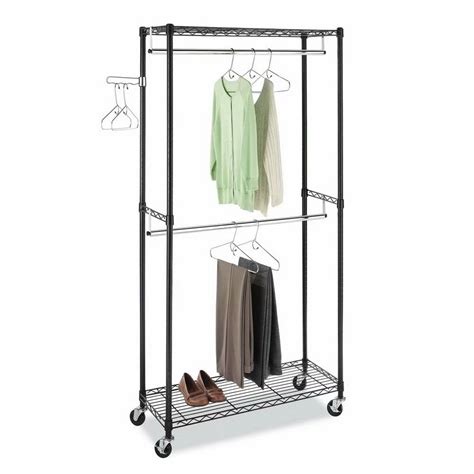 2 Tier Rod Closet Organizer Garment Rack With Wheels Closet Organizer