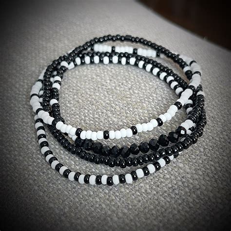 Black And White Set Individual Beaded Bracelets Stretch Etsy