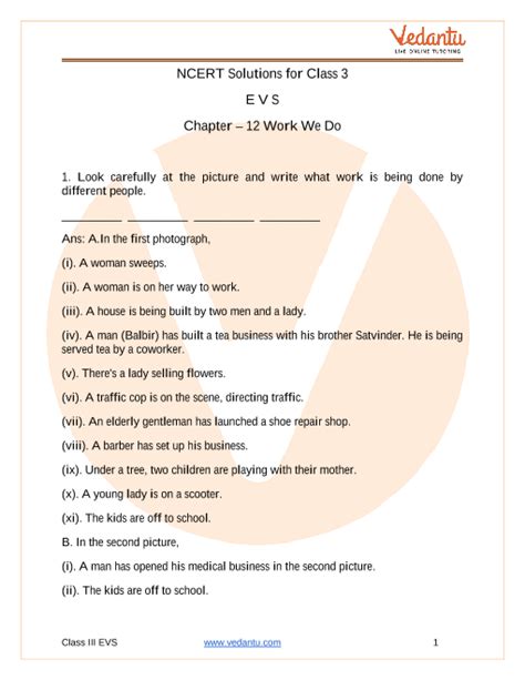 Ncert Solutions For Class 3 Evs Chapter 12 Work We Do Free Pdf