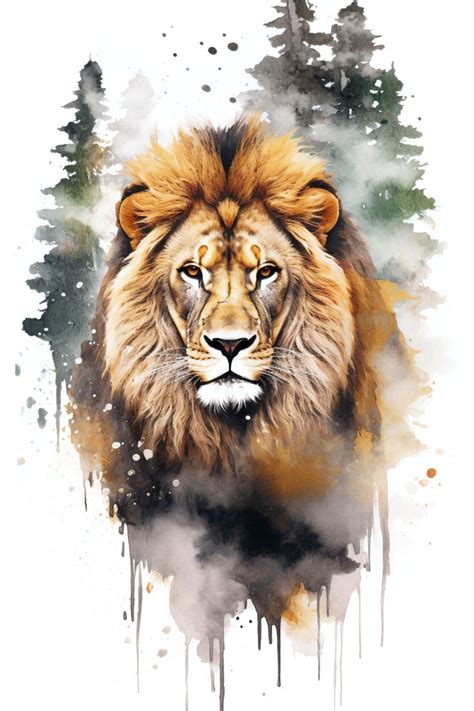 A Watercolor Painting Of A Lion S Face