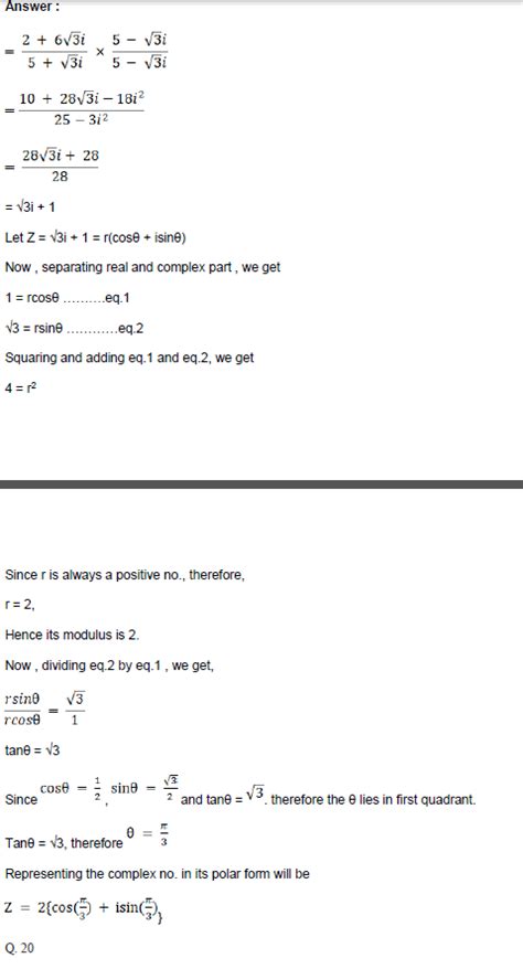 Find The Modulus Of Each Of The Following Complex Numbers And Hence