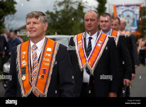 Loyal Orange Lodge Members Known As Orangemen Marching During Th July