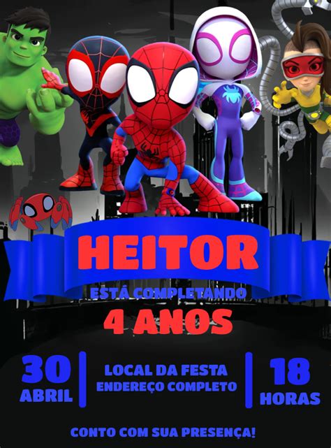 Convite Anivers Rio Spidey E Seus Amigos Espetaculares Gwen Edite