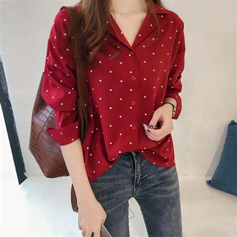 Buy Women Polka Dot Printed Chiffon Blouse Long Sleeves Tops At Affordable Prices — Free