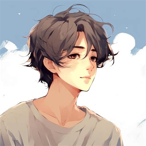 Premium Photo | Anime boy with short hair and a gray shirt looking at ...