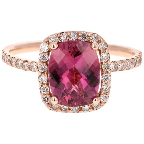 3 93 Carat Pink Tourmaline Diamond 14 Karat Rose Gold Ring For Sale At