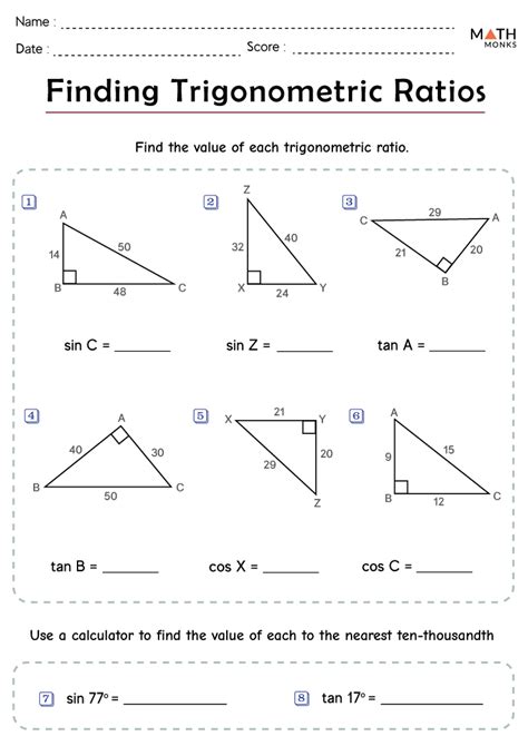 Trigonometry Ratios Practice Sheets