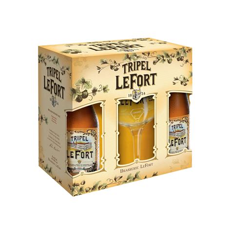 Bière triple LEFORT le coffret de 4 bouteilles de 33cL 1 verre à