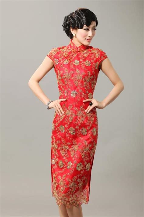 Enchanting Knee Length Traditional Cheongsam Red Qipao Cheongsam