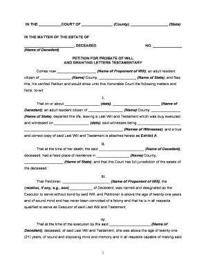 Petition For Probate Of Will Format Fill Online Printable Fillable