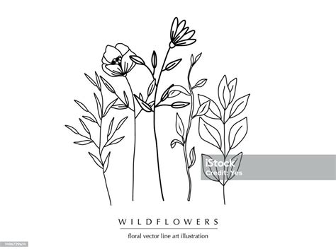 Botanical Abstract Line Art Composition Minimal Floral Border Of Hand