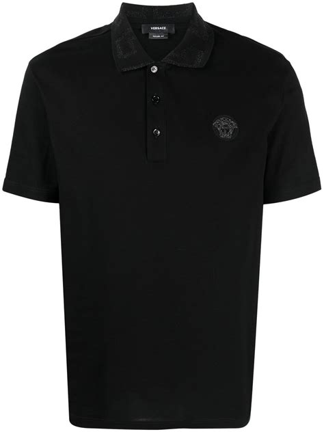 Versace Medusa Patch Polo Shirt In Black Modesens