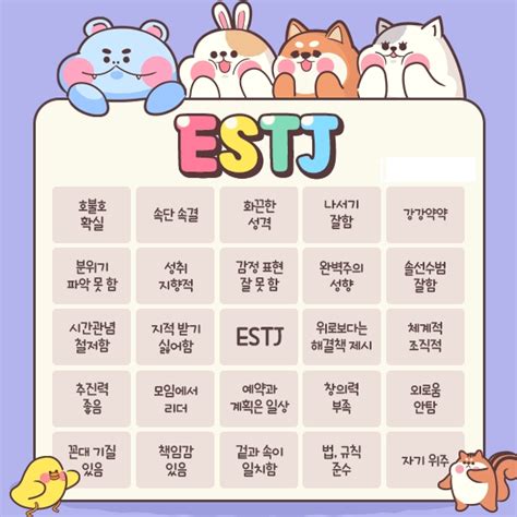 Estj 유형 특징 성격 추천직업 연애스타일 분석정리팩폭