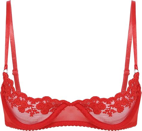 DPois Women See Through Lace 1 4 Cups Balconette Bralette Padded