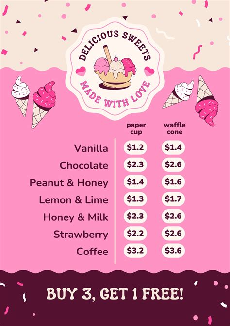 Free Printable Customizable Ice Cream Menu Templates Canva Off