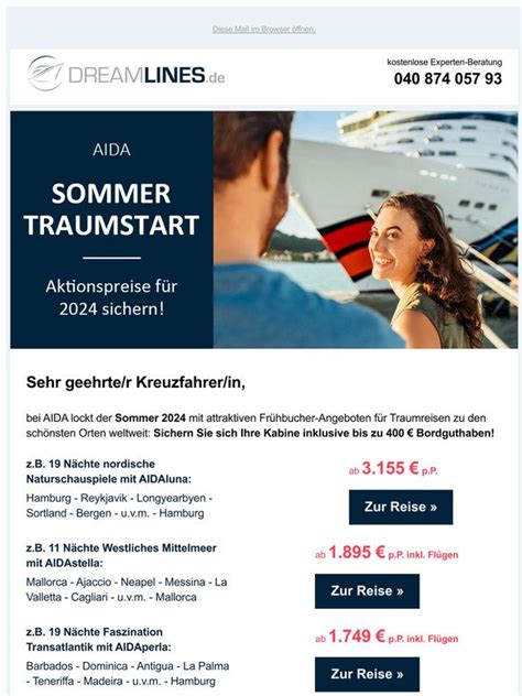 Dreamlines Nl Aida Bis Zu Bordguthaben Auf Sommerreisen In