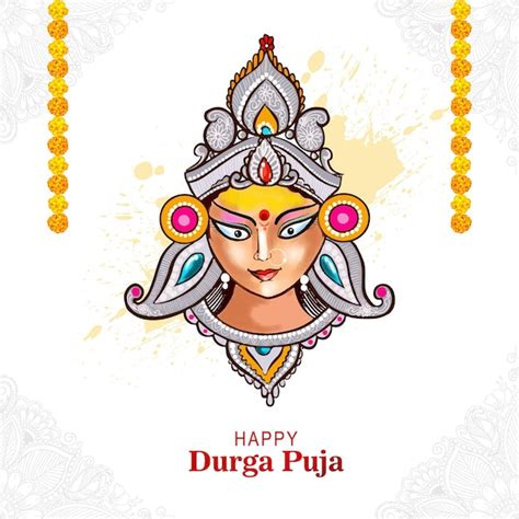 Free Vector Happy Durga Puja India Festival Holiday Card Illustration