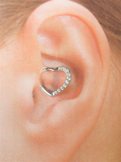 14k Solid White Gold Daith Piercing Multistone Heart Ring 16g 9mm