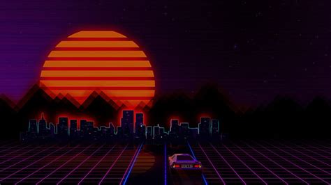 Synthwave Vaporwave Retrowave Dmc Delorean Sun City Grid Digital Art